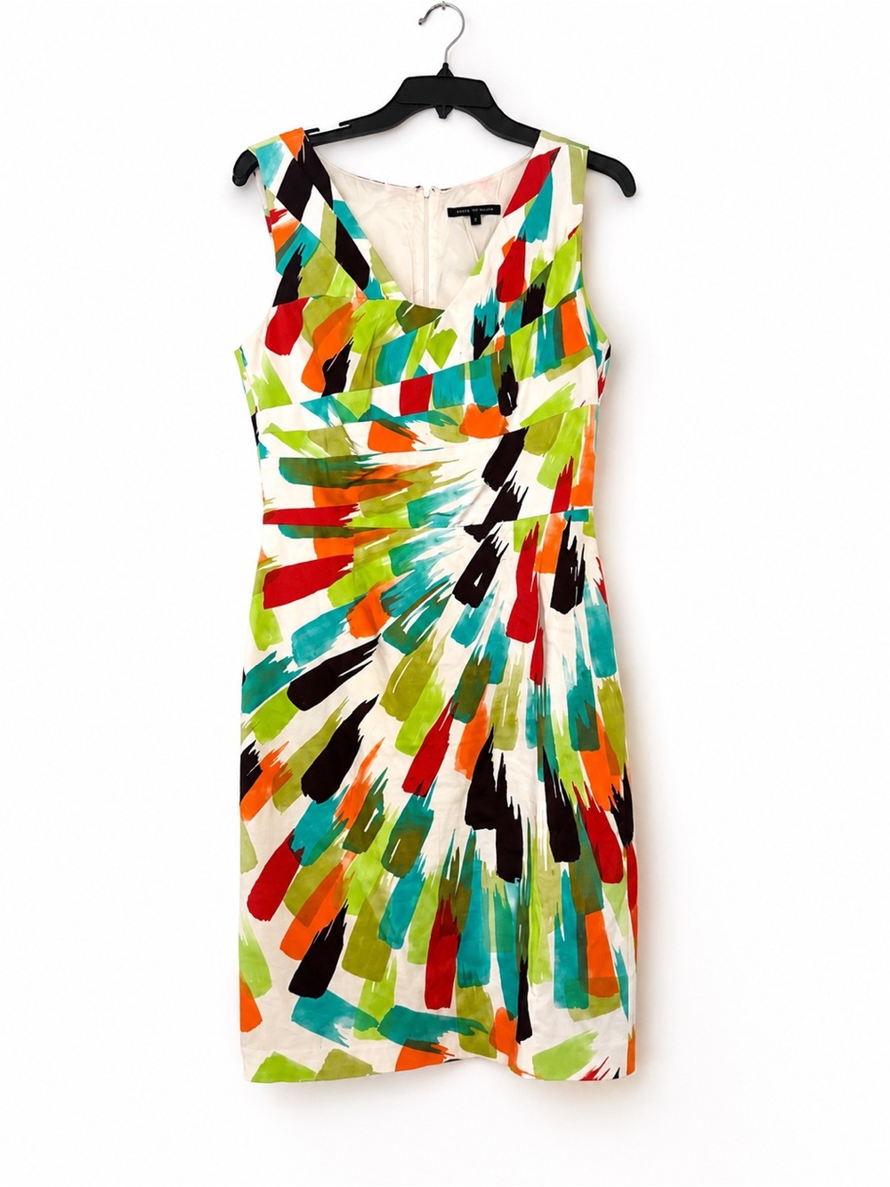 David Meister Multicolor Brushstroke Belted Sheath Dress